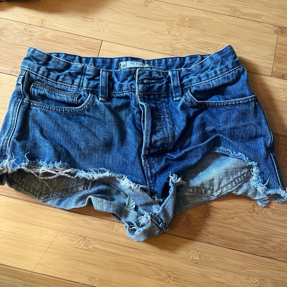 Free People Distressed Blue Denim Cutoff Shorts